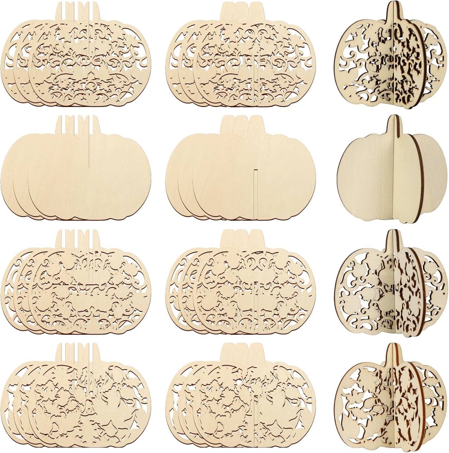 COCHIE DIY 3D Fall Pumpkin Wood Crafts to Paint for Kids Adults, Paintable Unfinished Wooden Slices for Craft, Cutouts Ornaments for Painting Decorations (24 PCS)