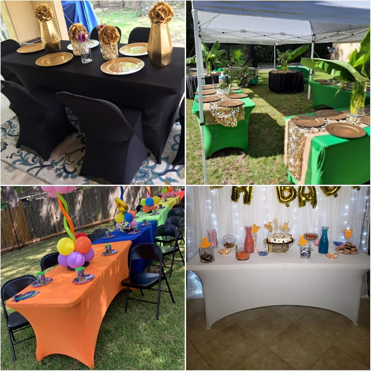 4Pack Spandex Waterproof Table Covers 8ft，Spandex 8ft Waterproof Table Cover for Party,Wedding, Banquet, and Events(Gold)