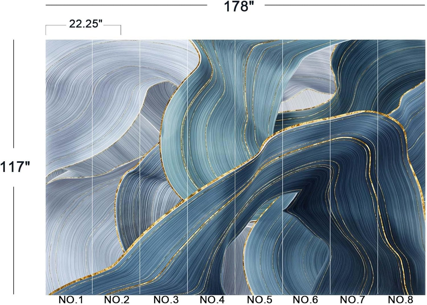 Gilding Marble Blue Wall Mural Wallpaper for Bedroom 178" x 117"