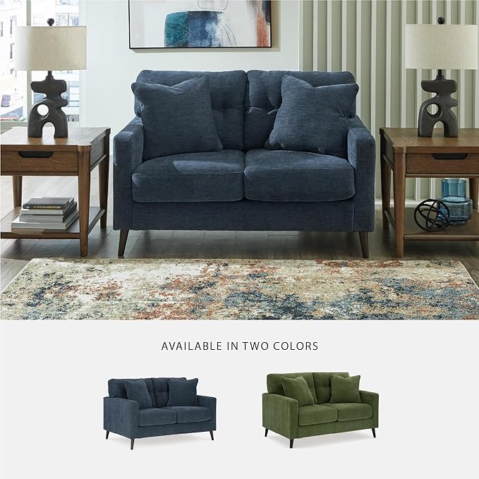 Signature Design by Ashley Bixler Classic Tufted Loveseat with Removable Cushions, Blue