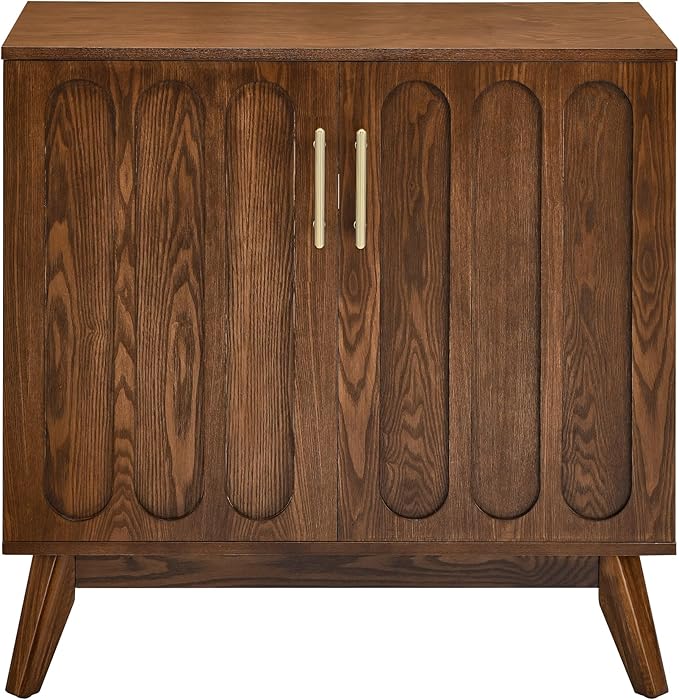Ball & Cast 32" Mid Century Modern Sideboard Cabinet with Storage, Fluted Buffet Credenza Cabinet with Solid Wood Legs & Adjustable Shelf for Living Room, Entryway, Kitchen Coffee Bar, Walnut