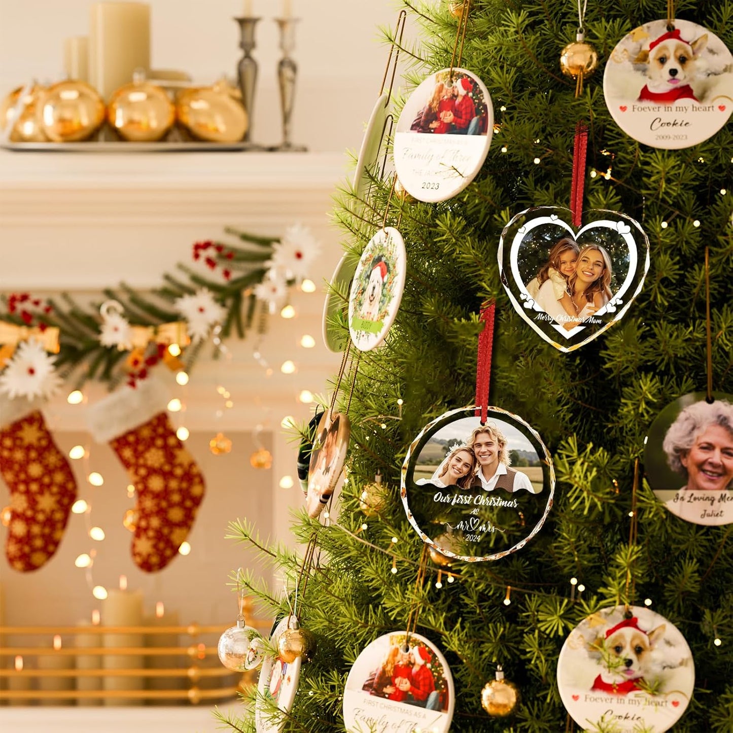 Bemaystar Personalized Crystal Christmas Ornaments with Photo,Custom Christmas Ornament,Personalized Christmas Ornaments 2024,Bridal Shower Gifts for Bride