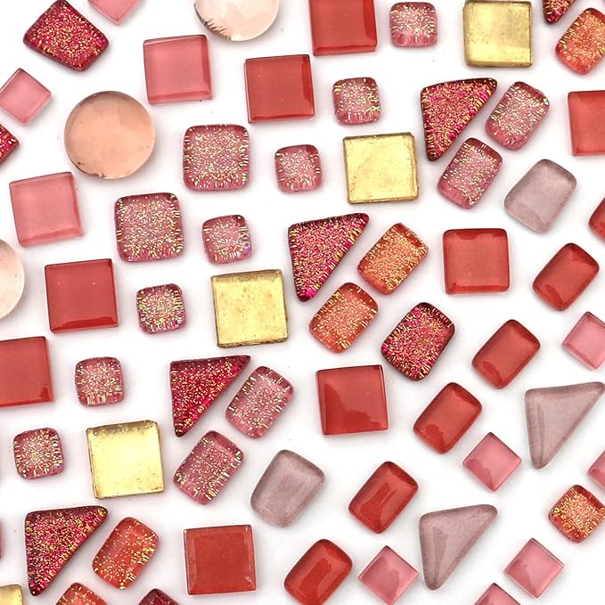 LITMIND Assorted Pink Irregular Crystal Mosaic Tiles, 9oz Value Pack - Perfect for Art Crafts, Mosaic Making Projects, Home Decor, and More