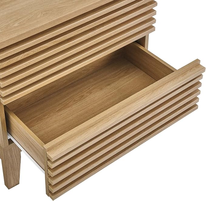 Modway Render Mid-Century Modern, Two-Drawer Nightstand, Oak
