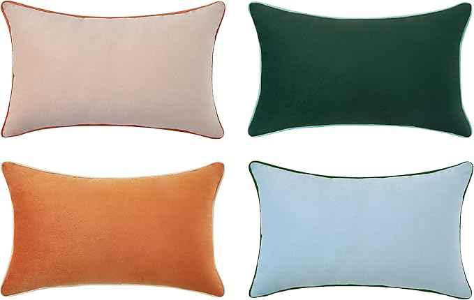 MONDAY MOOSE Decorative Throw Pillow Covers Cushion Cases, Set of 4 Soft Velvet Modern Double-Sided Designs, Mix and Match for Home Decor, Pillow Inserts Not Included (12x20 inch, Orange/Green)