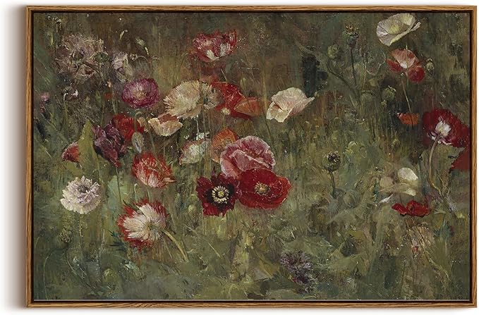 InSimSea Framed Canvas Wall Art Vintage Decor, Flowers Large Wall Art Prints, Flowers Art Modern Farmhouse Decor, Botanical Painting for Office, Bedroom Bathroom Home Decor, 20"x30"