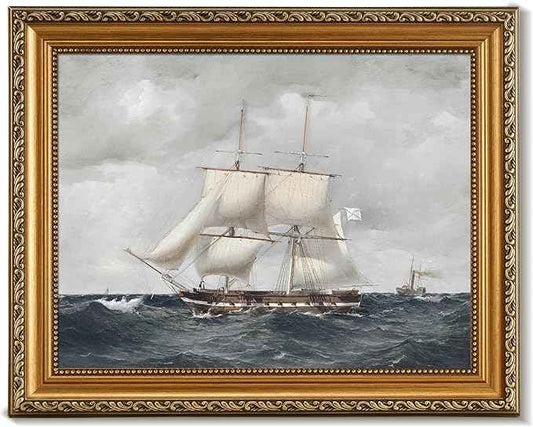 uniro Vintage Gold Framed Wall Art for Home Decor, Farmhouse Wall Decor Seascape Canvas Artwork, Antique Sailing Ship Wall Art Picture, Rustic Vintage Sailboat Art Prints Aesthetic Picture for Bedroom, Living Room, Desktop Decor- 11x14Inch