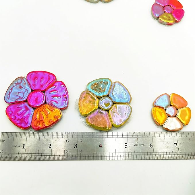 500g/1.1lb Random Color Iridescent Flowers & Leaves Ceramic Mosaic Tiles, DIY Making Creative Mosaic Tiles for DIY Craft Plates Flowerpots Vases Cups Mosaic Making Supplies (Flowers + Leaves)