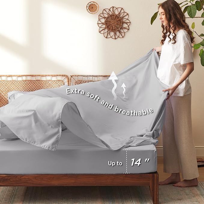 Bedsure Full Size Comforter Set - 7 Pieces Floral Grey Soft Bedding Sets, Full Bed in a Bag with Botanical Flowers Comforter, Sheets, Pillowcases & Shams