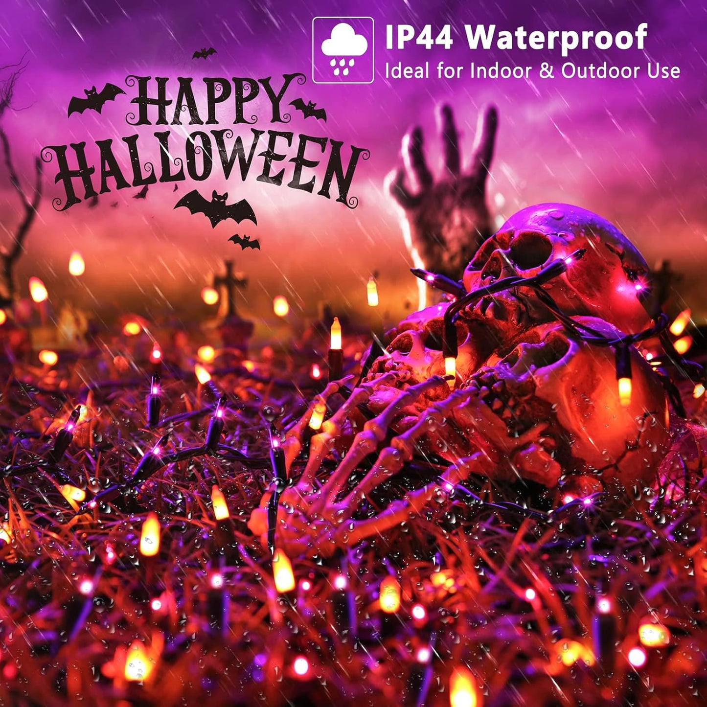 ODEETRONIC Purple Orange Lights, 21.63ft 100 Count Mini Incandescent Halloween Lights, 120V UL Certified Connectable Plugin Outdoor Tree Light, Brown Wire Indoor String Light for Party Spooky Decor