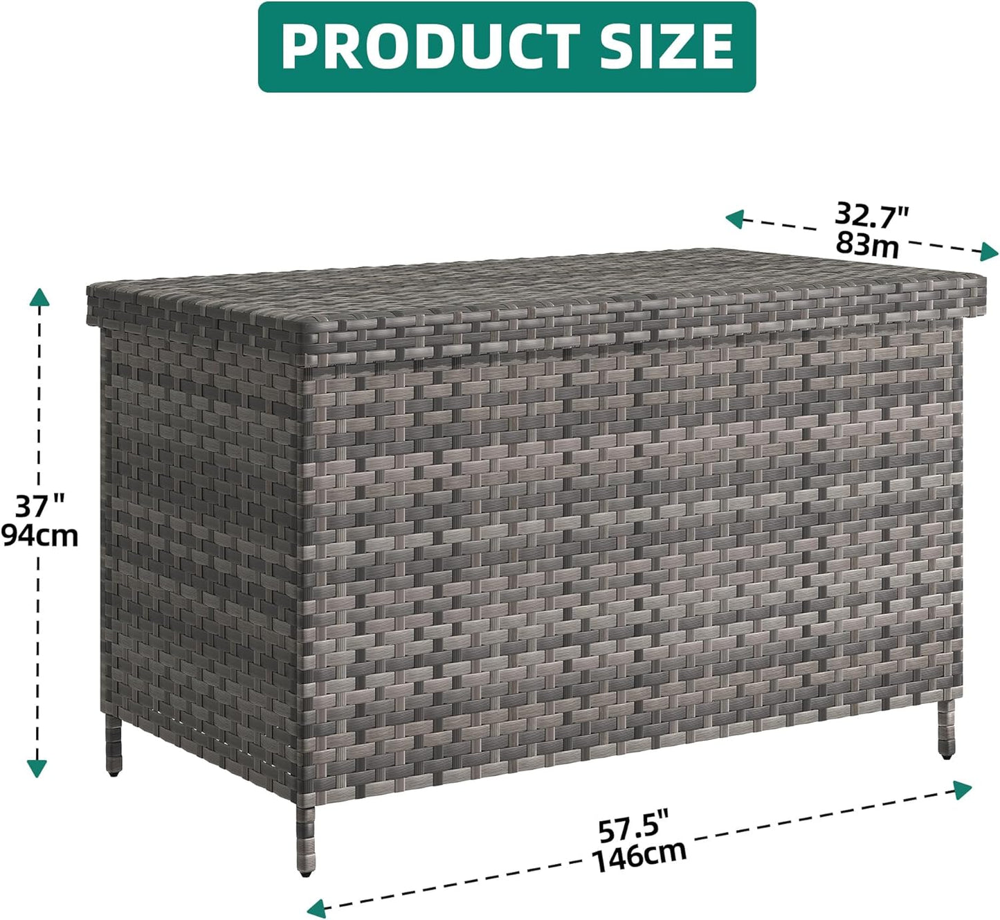 YITAHOME 230 Gal Outdoor Storage Box, XXL All-Weather Wicker Deck Box for Patio Furniture, Cushions, Pool Accessories and Garden Tools - Grey