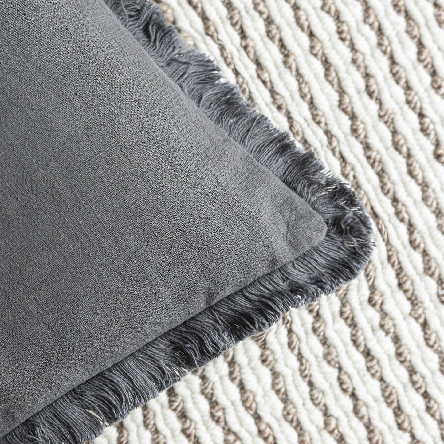 Foindtower Set of 2 Decorative Linen Fringe Throw Pillow Covers Cozy Boho Farmhouse Cushion Cover with Tassels Soft Accent Pillowcase for Couch Sofa Bed Living Room Home Decor, 24×24 Inch, Gray