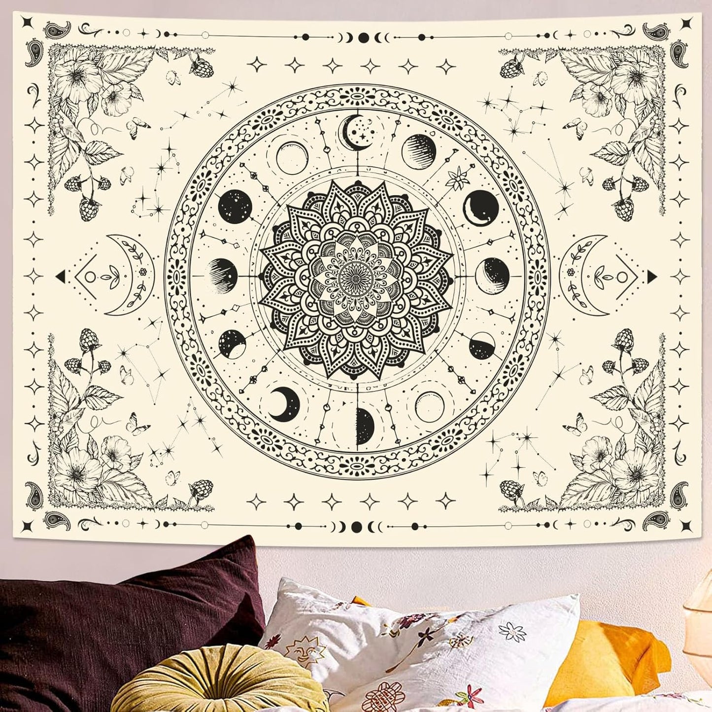 Lunerfex Mandala Moon Tapestry Boho Tapestry for Bedroom Black and White Tapestries Wall Hanging Living Room Wall Art and Home Decor 60x80