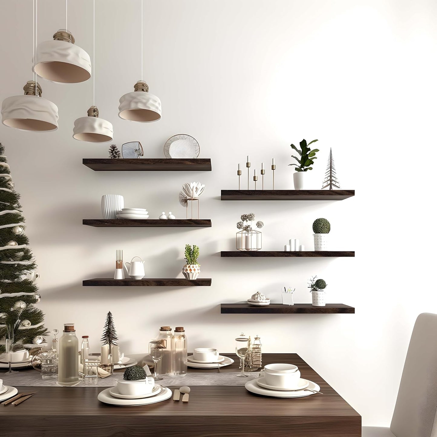 Brown Wood Floating Shelves for Wall Rustic Wall Shelves for Bedroom Set of 6 - Décor Diaries