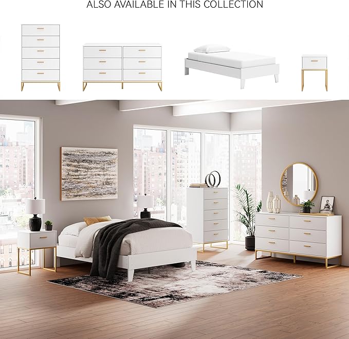 Signature Design by Ashley Socalle Coastal Twin Platform Bed with Metal Slats, No Box Spring Needed, White