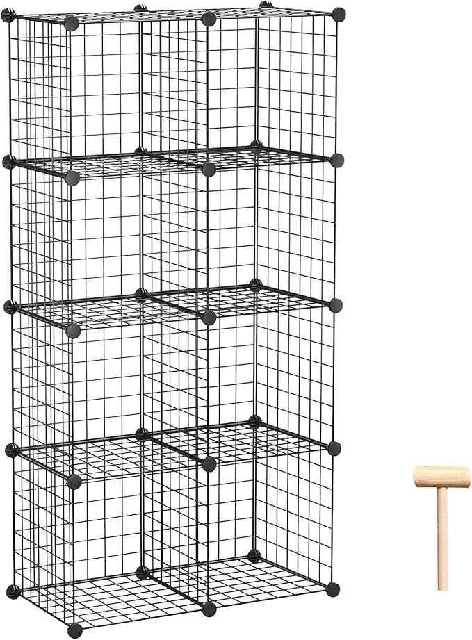 C&AHOME Wire Cube Storage, 8-Cube Organizer Metal C Grids Storage, Storage Bins Shelving, Modular Book Shelf, DIY Closet Cabinet Ideal for Living Room, Home, Office 24.8" L x 12.4" W x 48.4" H Black