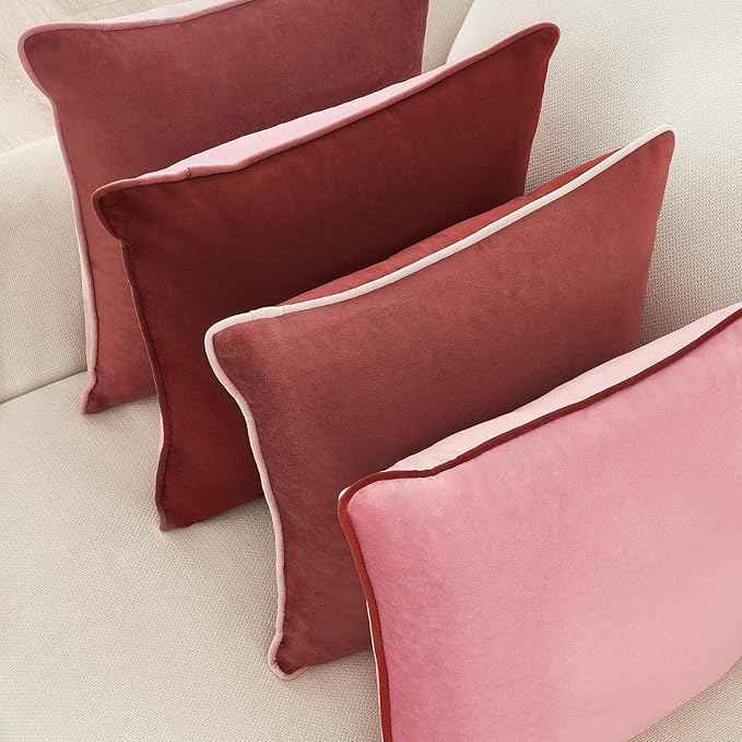 MONDAY MOOSE Decorative Throw Pillow Covers Cushion Cases, Set of 4 Soft Velvet Modern Double-Sided Designs, Mix and Match, Pillow Inserts Not Included (16x16 inch, Pink/Dark Pink)