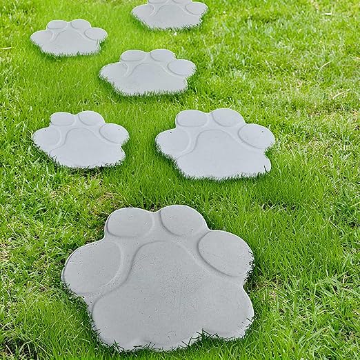 Threlaco Set of 2 Large Paw Print Stepping Stones Mold, 16 in and 13 in Dog Cat Paw Print Concrete Cement Textured Plastic Craft Mold Non-slip for Garden Decor