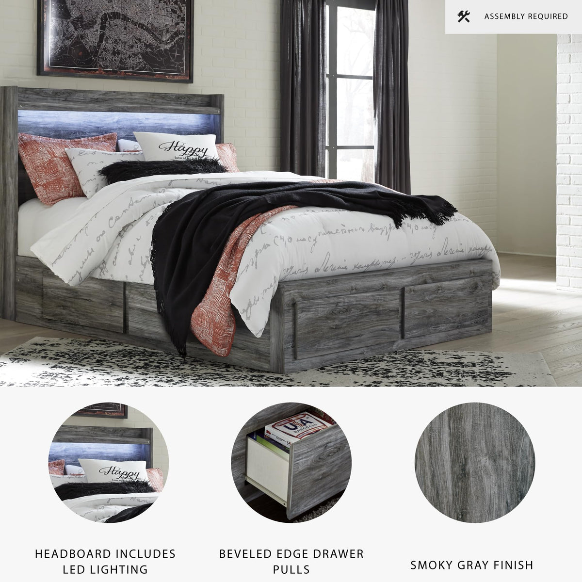 Baystorm Gray Queen Bed Frame with Storage