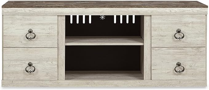 Signature Design by Ashley Willowton Cottage 60" TV Stand with Electric Fireplace for TVs up to 69", Whitewash