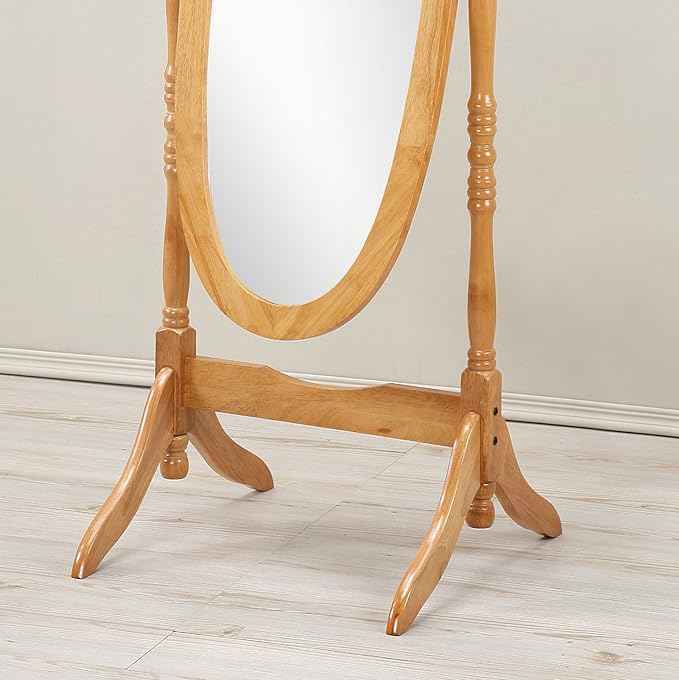 Roundhill Furniture Traditional Queen Anna Style Wood Floor Cheval Mirror, Oak Finish