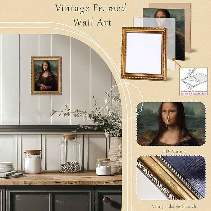 uniro Vintage Gold Framed Wall Art for Home Decor, Retro Funny Bathroom Wall Decor Canvas Artwork, Trendy Funky Wall Art Maximalist Decor, Funny Bathroom Signs for Bathroom, Living Room, Desktop decor - 11x14Inch
