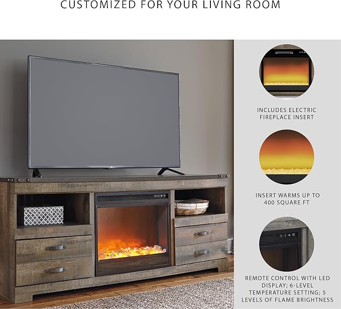 Signature Design by Ashley Entertainment Accessories Urban 63" TV Stand with Electric Fireplace for TVs up to 72", Dark Brown