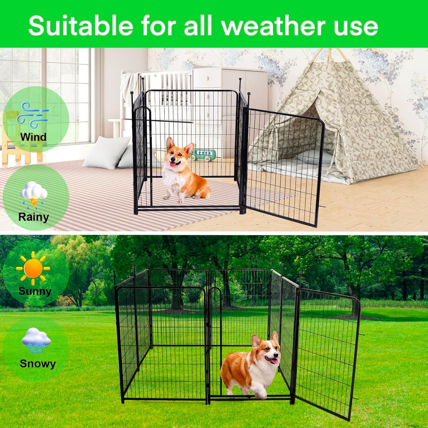 Garden Fencing 40 inch High, Dog Fence Outdoor for Yard, 21"Wide Low Threshold Gate,Heavy Duty Metal Fencing for Garden Beds, Animal Barrier Fence,Flowers Fences Border,4 Panels Total 8.9 Ft