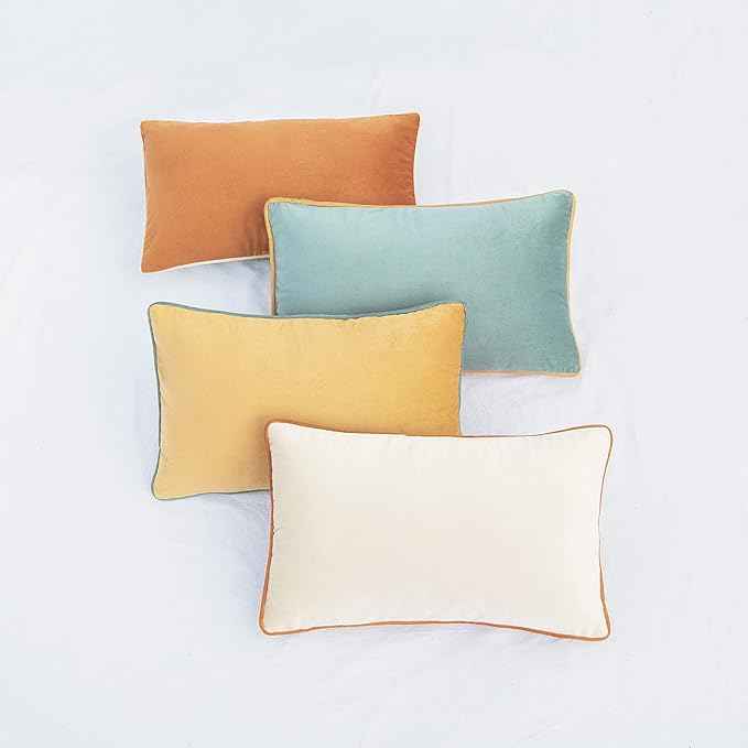 MONDAY MOOSE Decorative Throw Pillow Covers Cushion Cases, Set of 4 Soft Velvet Modern Double-Sided Designs, Mix and Match for Home Decor, Pillow Inserts Not Included (12x20 inch, Orange/Teal)