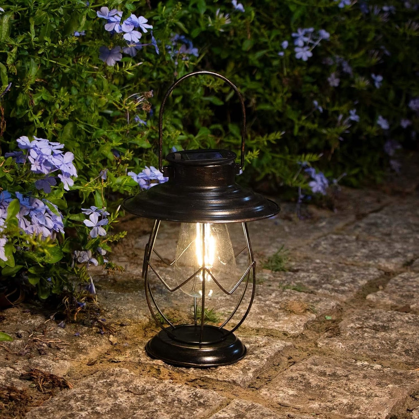 2 Pack Solar Lanterns Outdoor Hanging Solar Lights Decoration with Waterproof Warm Light Bulb for Patio Garden Pathway Yard Table Decor
