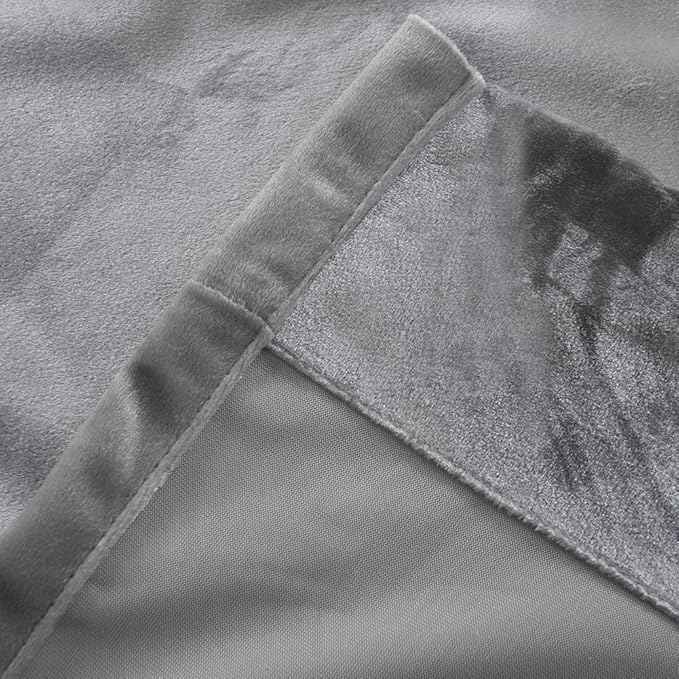 Cherry Home Super Soft Luxury Velvet Smoky Gray Classic Light Blocking Drapes Curtains Panels Home Theater Grommet Drapes Eyelet 52Wx108L inch Light Grey,2 Panels