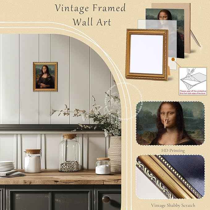 uniro Vintage Gold Framed Wall Art for Home Decor, Retro Funny Bathroom Wall Decor Canvas Artwork, Trendy Funky Wall Art Maximalist Decor, Funny Bathroom Signs for Bathroom, Living Room, Desktop decor - 8x10Inch