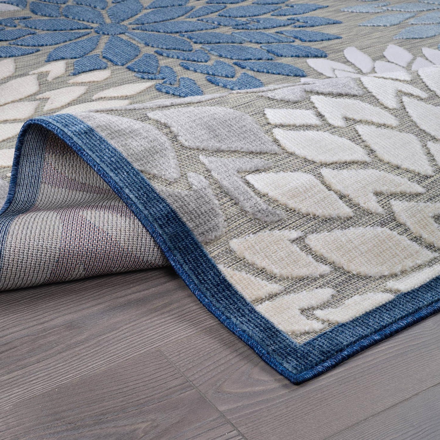 Beverly Rug Outdoor Runner Rug 2x7 Modern Floral Tropical Area Rugs for Indoor and Outdoor Patio Easy to Clean Non Shedding Living Room Porch Garden Washable Outside Carpet (2 x 7 Blue)