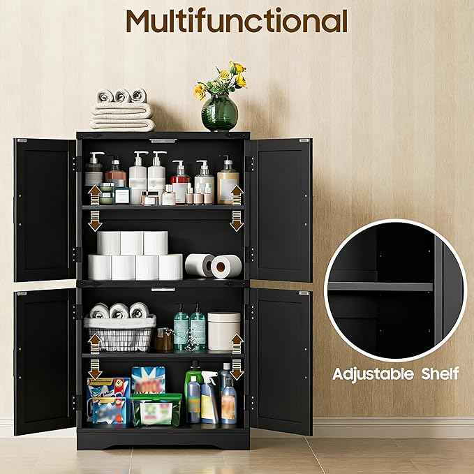 Vabches 43" Tall Farmhouse Kitchen Pantry, Floor Storage Cabinet with Adjustable Shelves, Farmhouse Storage Cabinet for Bathroom, Kitchen, Living Room, Rustic Style Cabinet