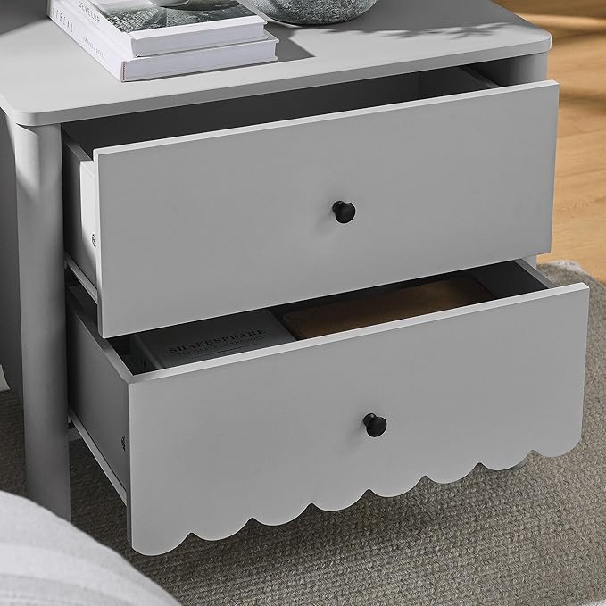 Modway Emmeline Scalloped 2-Drawer Nightstand in Light Gray