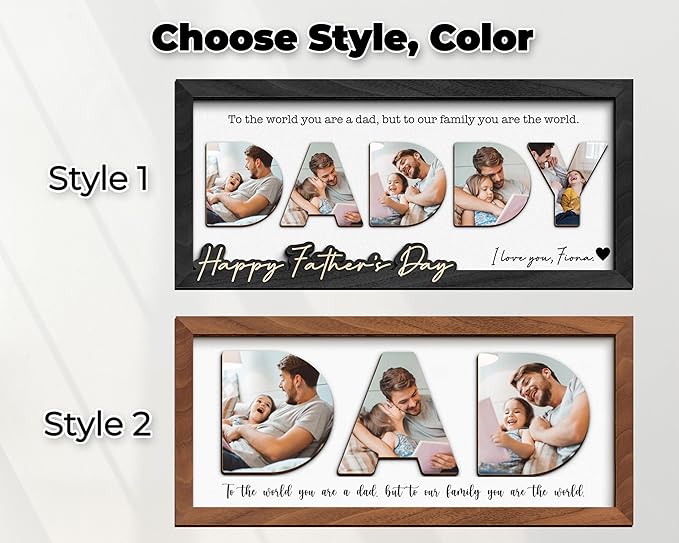 Photo Decorative Plaque Personalized Dad Gifts for Fathers Day from Daughter Son, Customized Wooden Picture Frame, Birthday Gifts for Daddy Grandma Papa, Family Memories Sign, Art Craft Home Decor