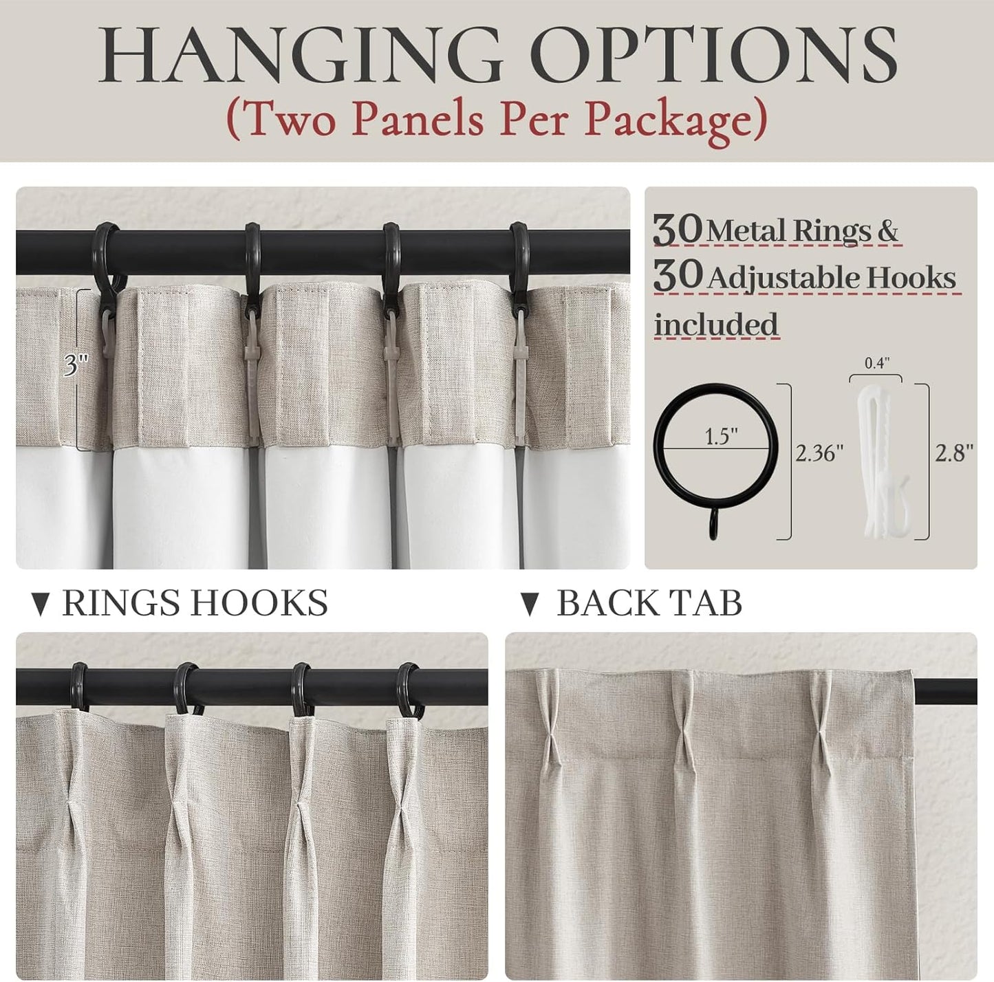 Pinch Pleated Blackout Curtains 100 Inches Extra Wide for Living Room, Thick Heavy Duty Linen Blend Tan Viral Large Window Curtain for Sliding Glass Door Thermal Natural Drapes (100"Wx96"Lx 2Panels)