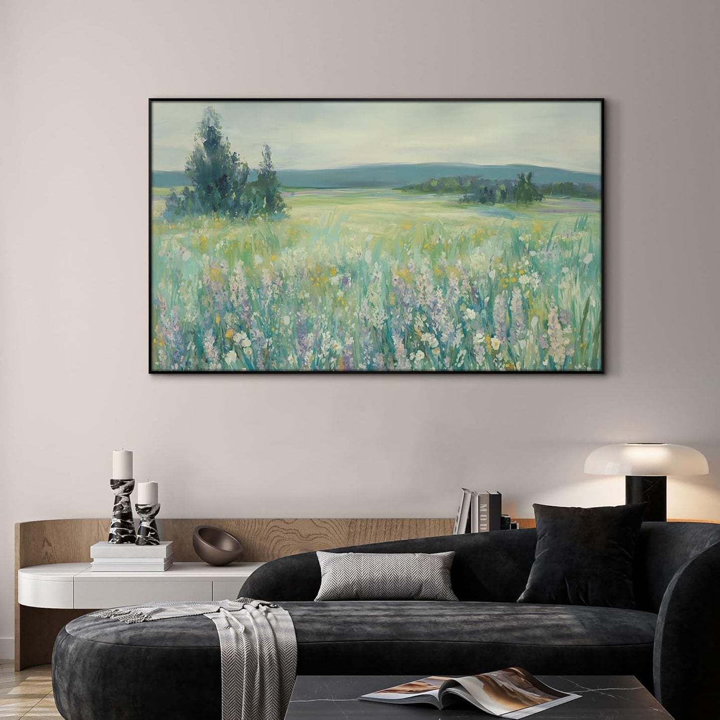 SIGNWIN 36"x60" Extra Large Framed Wall Art Wildflower Meadow Landscape Soft Pastel Nature Illustration for Home Living Room Bedroom Decor (Frame Assembly Required)