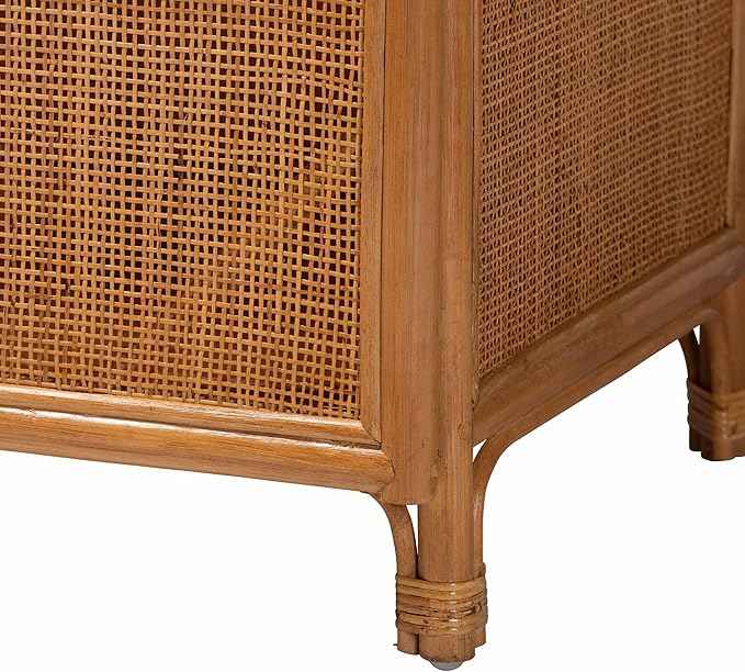 Bali & pari Paloma Arched Rattan Accent Cabinet with Shelves - Handwoven Cane Display Unit with Door, Boho Chic Decorative Furniture Piece for Living Room Entryway or Sunroom, 1-Door