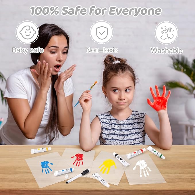 Family Handprint Kit, DIY Craft Keepsake Wooden Frame, Personalized Hand Print Ornament, Family Gifts for New Parents, Grandma and Grandpa, Mother's Day Father's Day, 6 Safe & Non-Toxic Paint