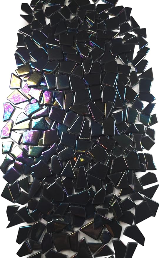 Irregular Glass Mosaic Tiles Bulk 500g Glossy and Iridescent Mosaic Glass Tiles for DIY Projects and Arts and Crafts Solid Colors and Mixes (Iridescent Black)