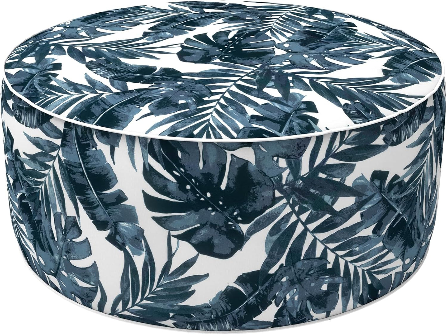 LVTXIII Outdoor/Indoor Inflatable Ottoman, 31"x31"x14" Patio Footrest Stool, Portable Round Pouf Ottoman for Patio Garden, Camping or Home Decoration, Palm Blue