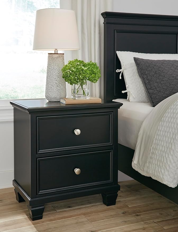 Signature Design by Ashley Lanolee Classic 2 Drawer Nightstand for Bedroom, 26.75" Tall, Black