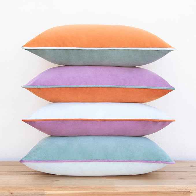 MONDAY MOOSE Decorative Throw Pillow Covers Cushion Cases, Set of 4 Soft Velvet Modern Double-Sided Designs, Mix and Match for Home Decor, Pillow Inserts Not Included (12x20 inch, Purple/Teal)