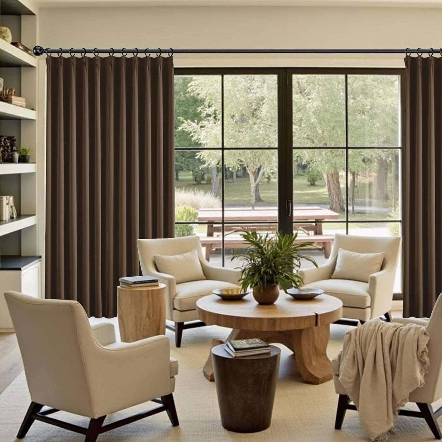 KangBang Dark Brown Pinch Pleated Drapes 102-inch Long Curtains with Hooks, Room Darkening Black Out Thermal Insulated Window Treatments for Living Room Office,40Wx102L,2 Panels