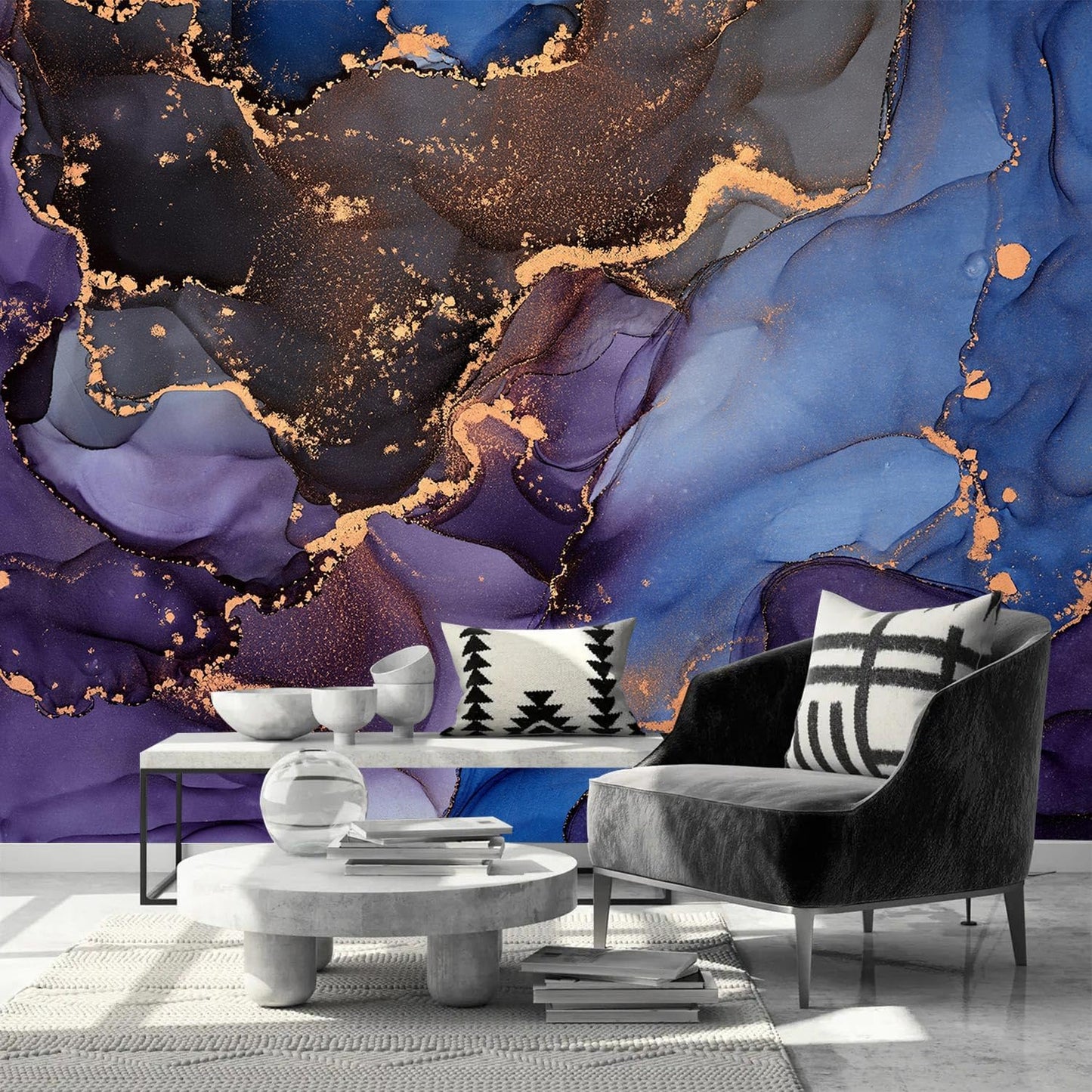 AFZEVEB-Abstract Art Purple Marble Wallpaper Wall murals for Bedroom 114"x74" (Not Peel and Stick)