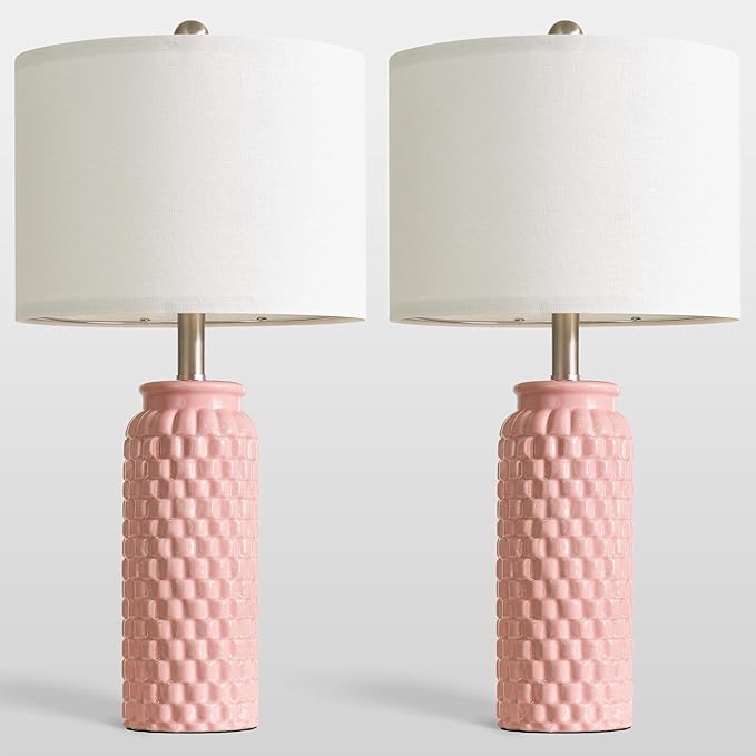 24" Modern Ceramic Pink Bedside Lamp Set of 2 Table Lamp for Bedroom Decor Farmhouse Table Lamp for Living Room Office Dorm
