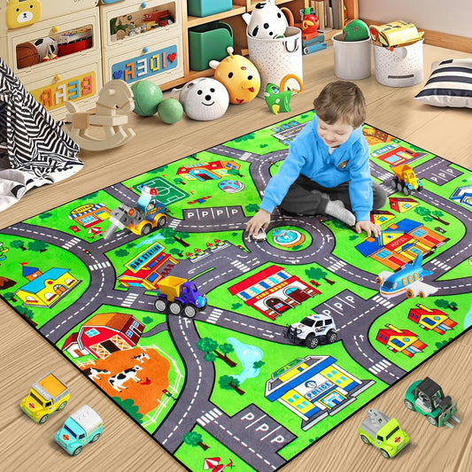 Kids Rug, City Road Rug for Kids,6x9 Ft Car mats for Toy Cars, Realistic Colors Perfect for Children and Baby Play Mat, Non-Slip Classroom Carpet