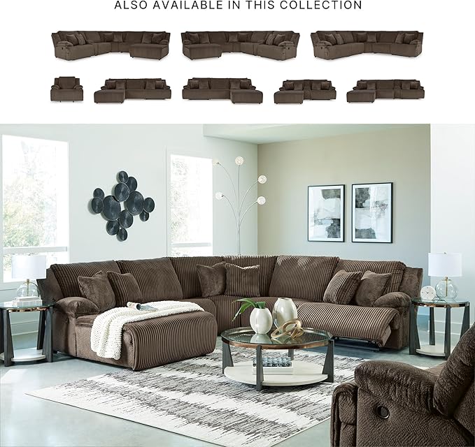 Signature Design by Ashley Top Tier Casual Manual Reclining Left-Arm Facing 3-Piece Sofa Chaise Sectional with 4 Accent Pillows, Dark Brown