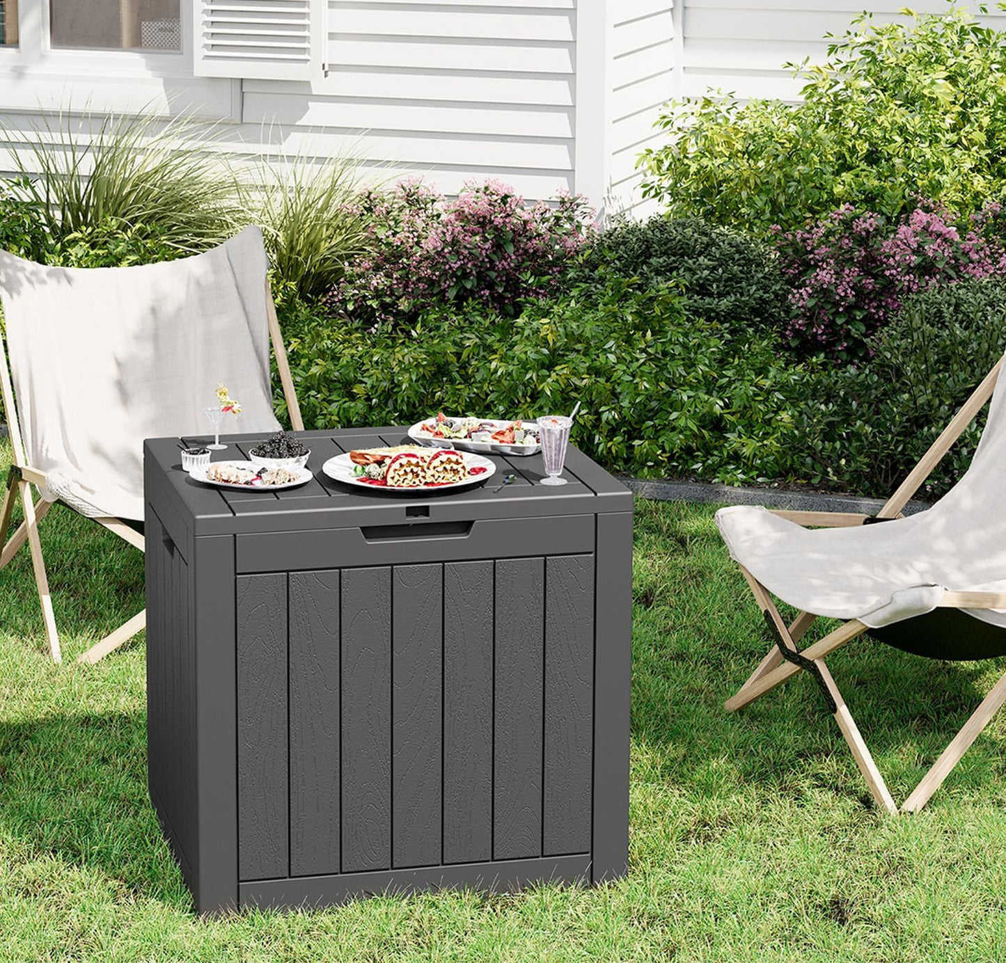 33 Gallon Outdoor Storage Box, Waterproof Resin Deck Box for Indoor & Outdoor Use – Lockable Patio Storage Bin for Garden Tools, Package Deliveries, Pool Accessories, Sports Gear & Furniture-Black